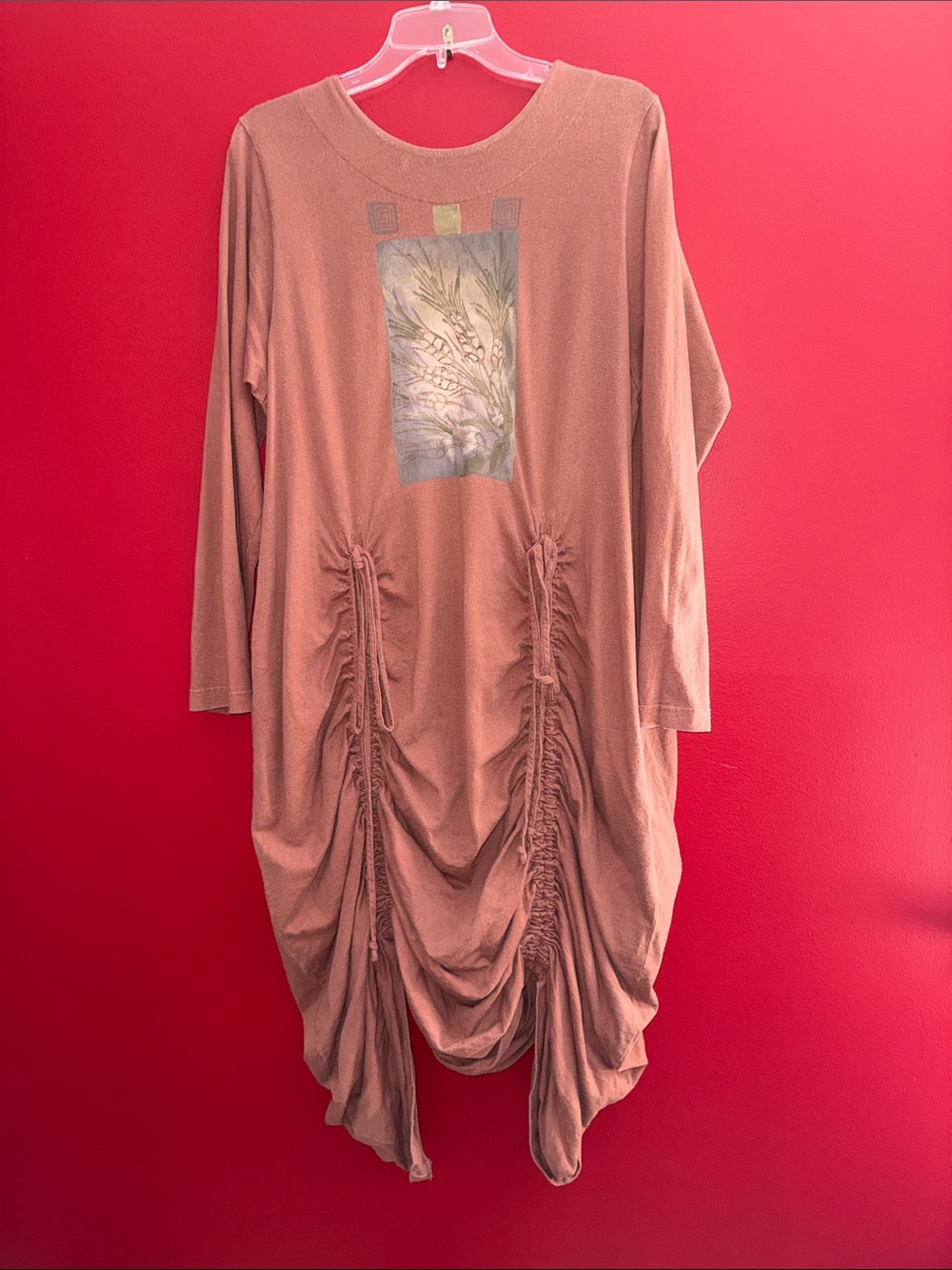 Blue Fish Long Sleeve Dress w/ Adjustable Ruching Ties Front & Back- Rust Color